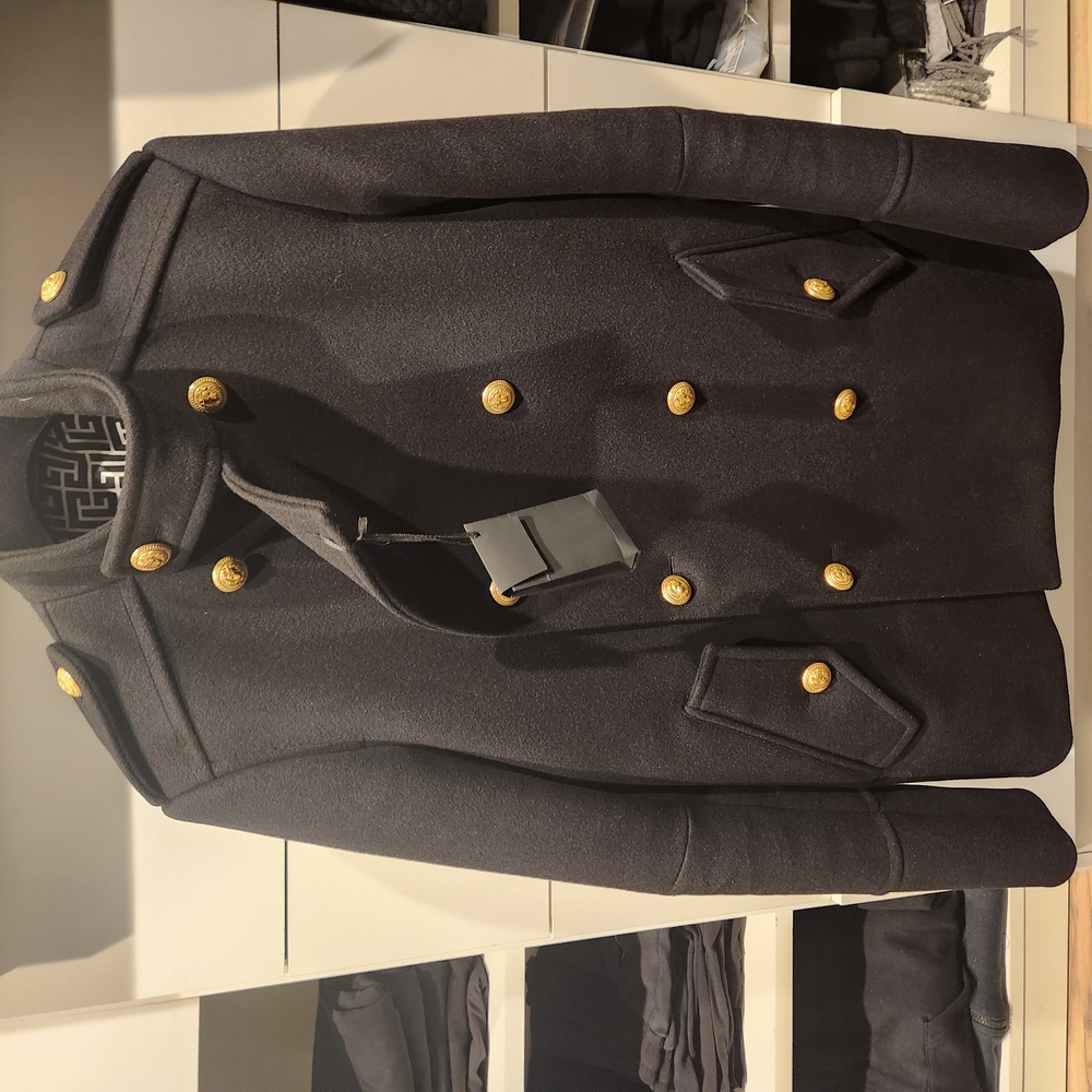 Mens Balmain Double-Breasted Black Coat Size 50
